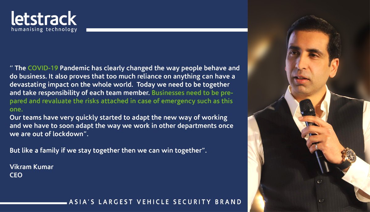 LetstrackSL's tweet photo. Our CEO Mr. VIkram Kumar believes that business needs to be prepared and revaluate the risk attached in case of an emergency like this one.

#covid19 #safetyfirst  #staysafe #stayathome #indiafightscorona #thinksecuritythinkletstrack #beprepared #corona #covidkindness https://t.co/EE0KzThFAT