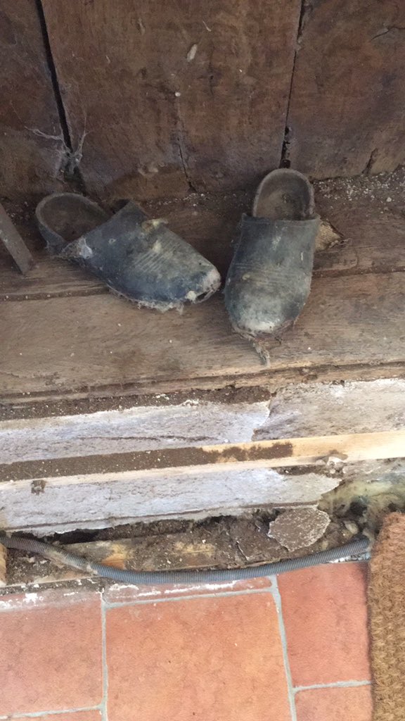 The final renovation was to dig out the cellar after the previous owner had thrown all of Maria’s remaining possessions into the cellar & back filled with soil. Ripping walls out we found long hidden cupboards housing her shoes, bottles of preserves she’d made and her sewing kit