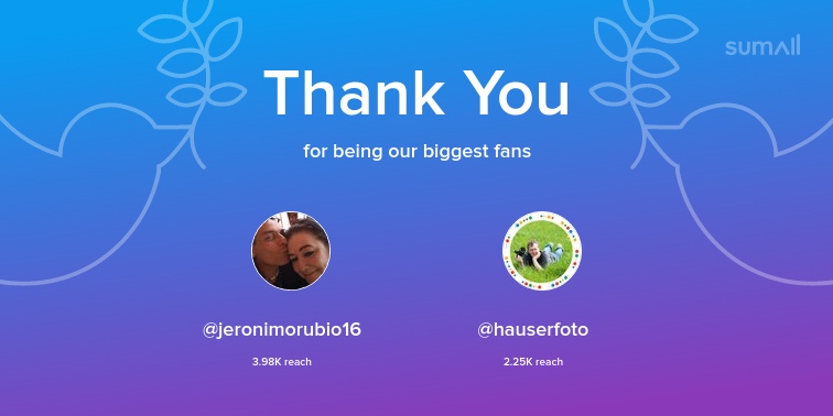 Our biggest fans this week: jeronimorubio16, hauserfoto. Thank you! via sumall.com/thankyou?utm_s…
