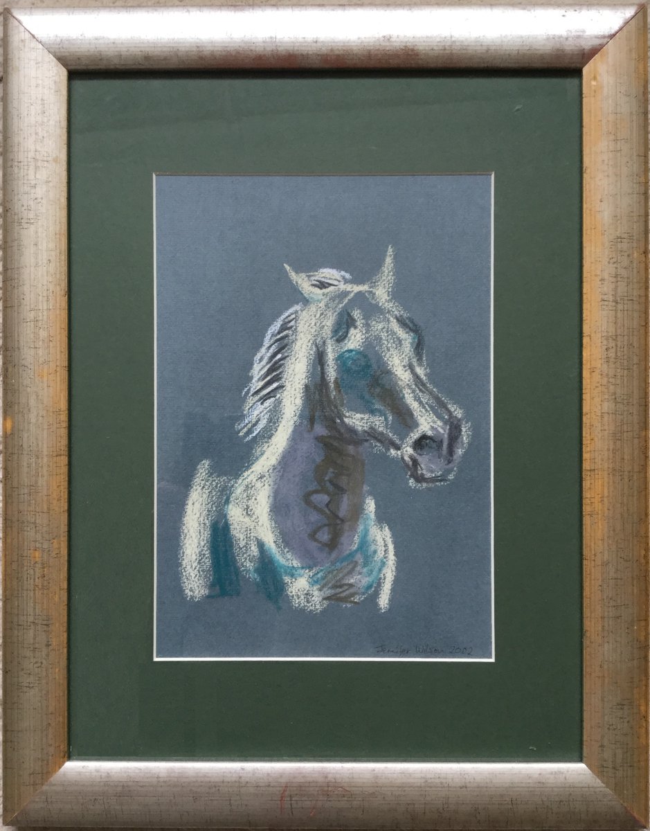 Blue horse pastel sketch by Jenny Wilson