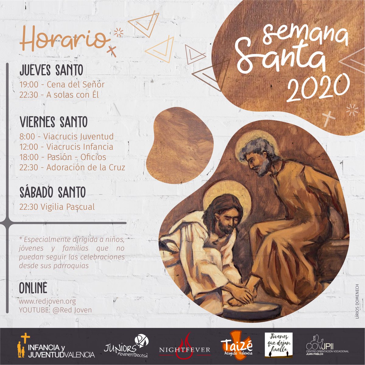 juniorsmd's tweet photo. 🙏SETMANA SANTA
Encara que aquesta Setmana Santa és diferent, no deixarem de viure-la. La delegació de Joventut i Infància de la diòcesi @redjovenVLC  ens té preparades estes celebracions per a poder vore-les al seu canal de YouTube  https://t.co/qblcw7PxEB https://t.co/uh7WKVWxg0