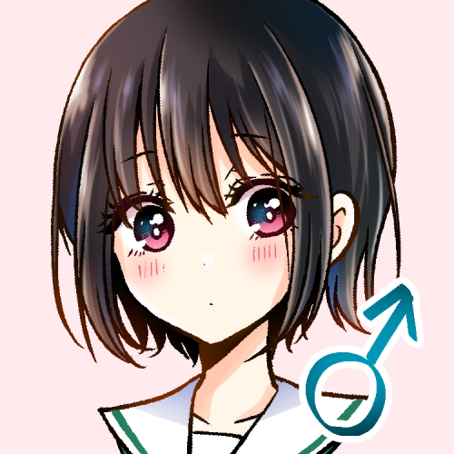 solo short hair black hair blush mars symbol simple background looking at viewer  illustration images