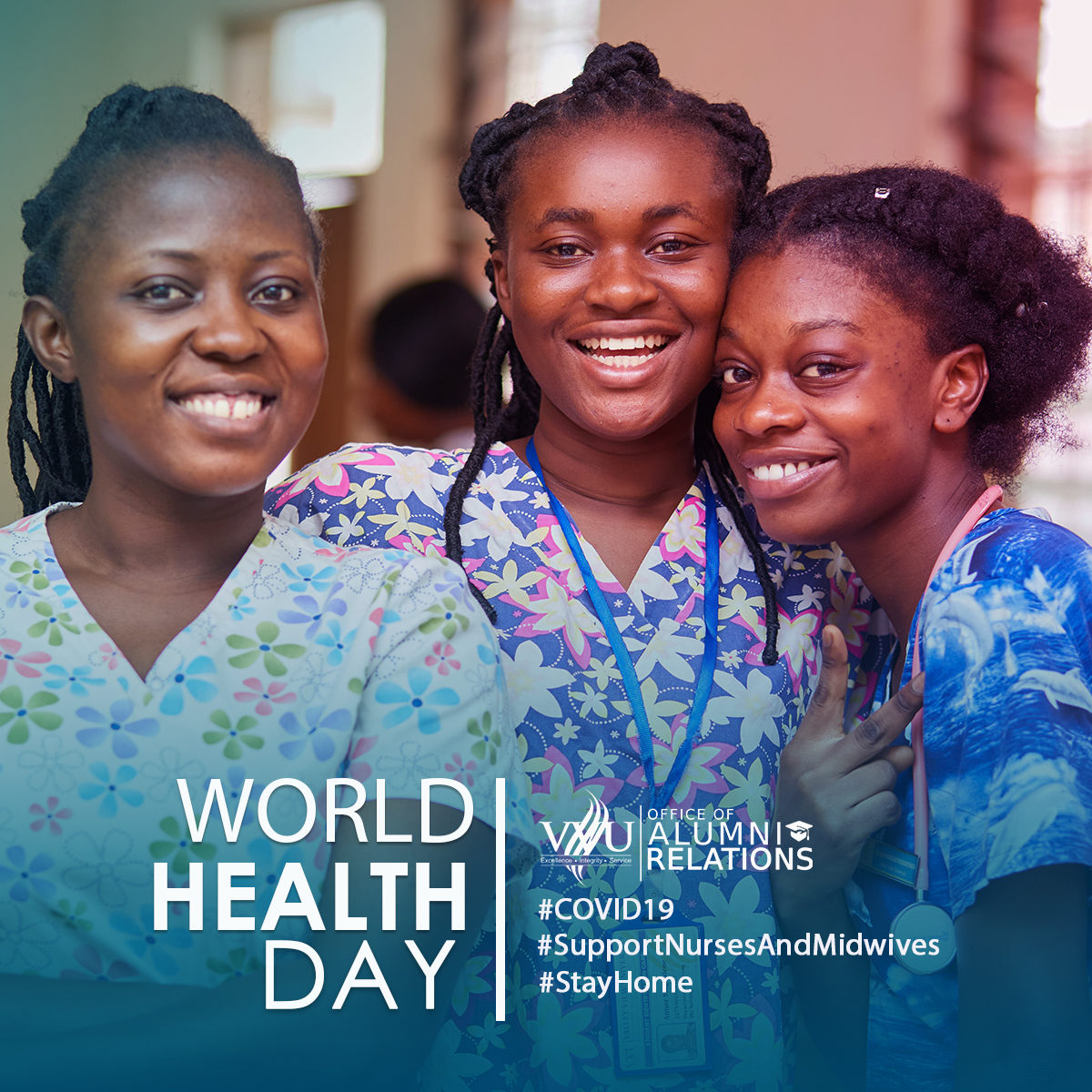 vvualumni's tweet photo. WORLD HEALTH DAY

Let us celebrate our nurses, doctors and midwives by showing our appreciation for their bravery, courage and resolve in the global COVID-19 response.

#Ayekoo
#StayAtHome 
#ThanksHealthHeroes
#WorldHealthDay https://t.co/lqzFUexn46