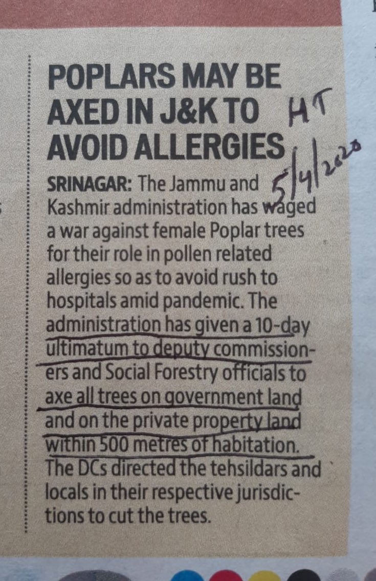 drqayumiitk's tweet photo. An intriguing news: Is such indiscriminate felling scientific?
Itโs true that #Poplar has smaller crop cycle & itโs pollen induces variety of allergic symptoms in SOME PEOPLE, including asthma, red eyes & fever
Is this blanket felling permission a knee-jerk decision? @jk_forests https://t.co/fekp3AIToT