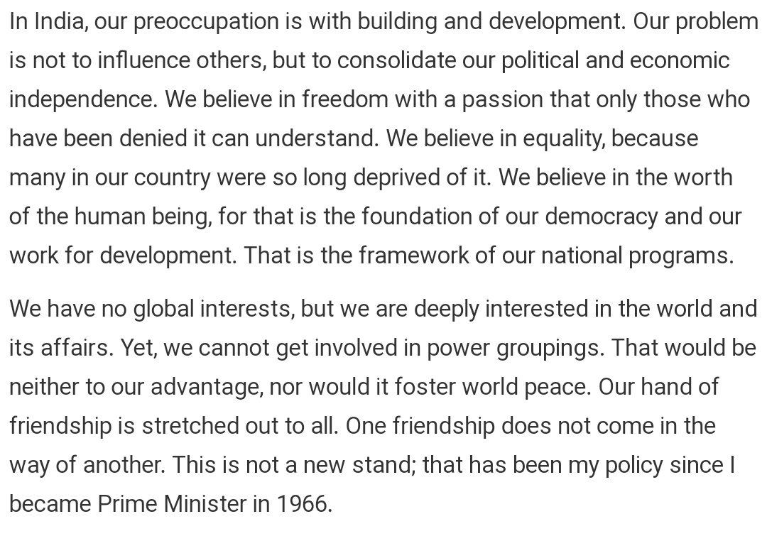 On July 29, 1982, Ronald Reagan and Indira Gandhi delivered a joint speech at the lawns of the White House. Here's excerpts of their speeches, first Reagan's, then Gandhi's. The date is important. (1/7)