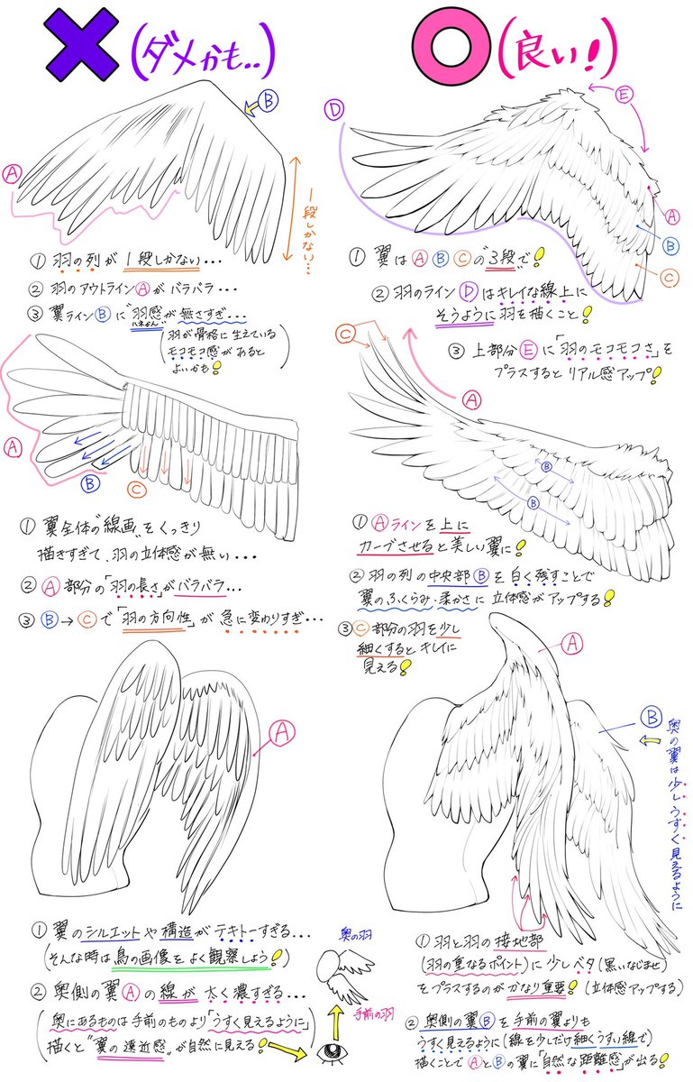 吉村拓也 イラスト講座 Sur Twitter 翼の描き方 天使の美しい羽 が上達する ダメかも と 良いかも