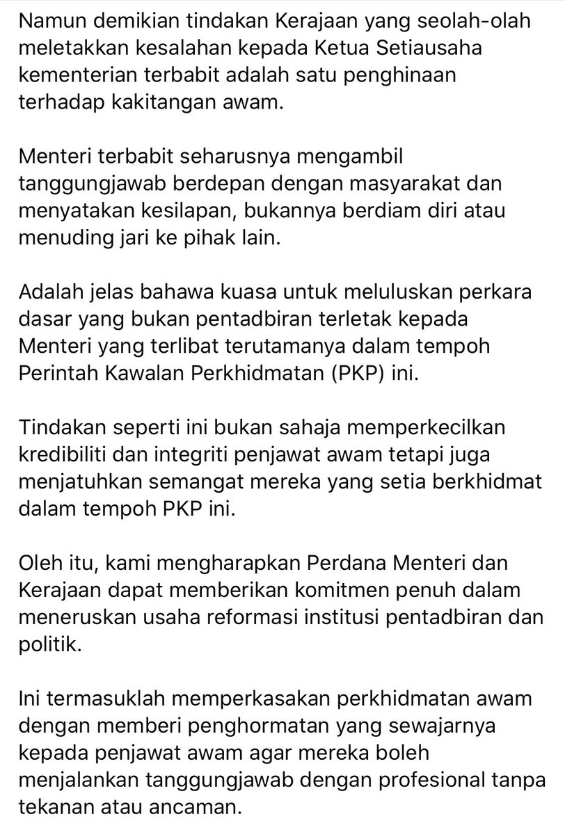 pakatanharapan_'s tweet photo. Kenyataan Media Majlis Setiausaha

Kerajaan Perlu Berhenti Menyalahkan Penjawat Awam

@shamsuliskandar @benramli @LiewChinTong https://t.co/Gf5wlbzUZv