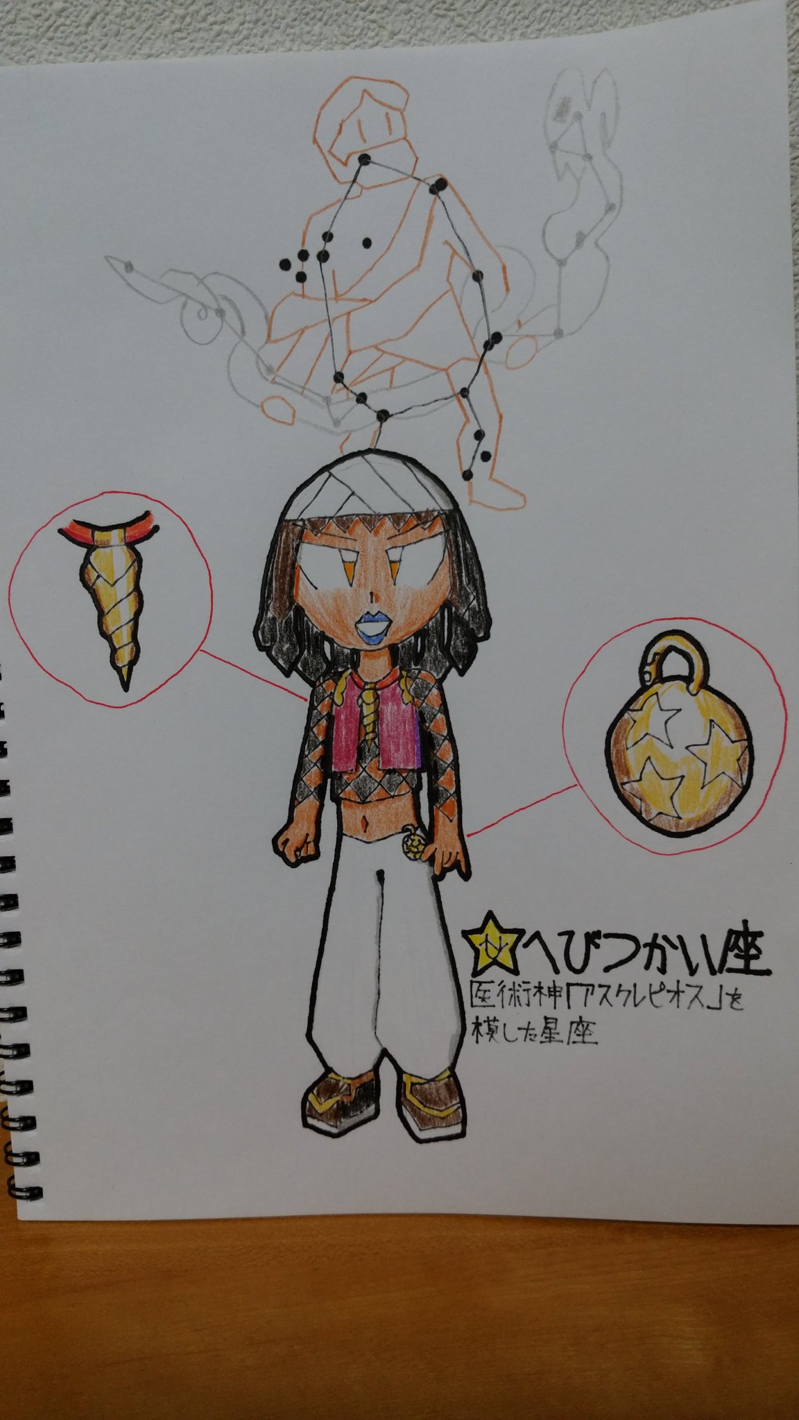 リョーマ 17 へびつかい座くん 性格 ノリノリ 誕生日 11月30日 13星座占いにおけるへびつかい座の最初の誕生日 蛇遣いという事でアラブ風の格好を着せ 更にそれをストリートパフォーマーっぽくアレンジしてます 髪型はドレッドヘアをメデューサみたく髪