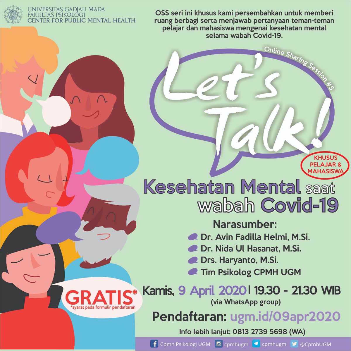 cpmhugm's tweet photo. Online Sharing Session seri 5 KHUSUS untuk Pelajar dan Mahasiswa | Apa kabar? Mulai jenuh dengan pembelajaran daring? Kangen rumah? Ingin nongkrong dengan kawan? | Ikuti OSS seri 5 dengan daftar di https://t.co/n6FonBaraO | GRATIS | @UGMYogyakarta @HpuUgm #Covid_19 #Mentalhealth https://t.co/drVoizrNrz