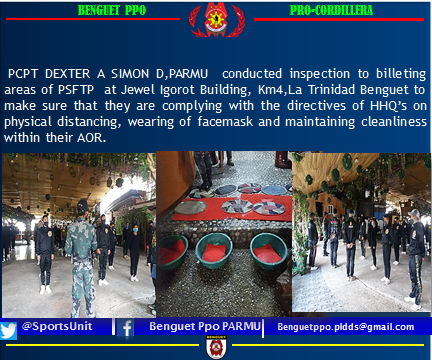 SportsUnit's tweet photo. #TeamPNP 
#WeServeAndProtect 
#PNPKakampiMoLabanSaCOVID19 
#BilletingInspection
#LaTrinidadMPS
@000Leyou @BFSokokenJr2006 @PNPLaTrinidad1 @PNPBenguetPPO @ragayelmer @procor_r  @LonoganGlenn https://t.co/QB533gZwml