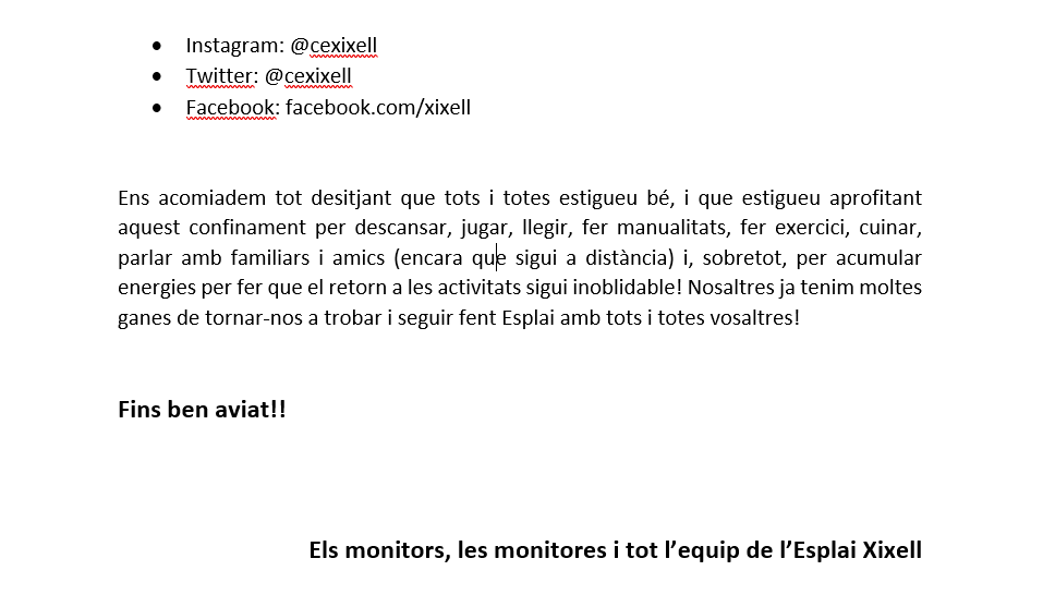 cexixell's tweet photo. L'equip del Xixell us fem arribar aquest comunicat sobre la situació en que es troba l'Esplai, i les possibilitats que teniu per contactar amb nosaltres. Cuideu-vos molt! Us enviem una forta abraçada!!! https://t.co/oaAp6EyAb5