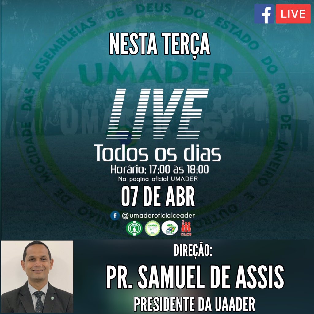 UmaderOficial's tweet photo. 🔴 LIVE NO FACEBOOK  DA “CAMPANHA NACIONAL DE ORAÇÃO”.
Nesta terça-feira (07/04), às 17h, com a direção do Pr. Samuel de Assis - Pres. da UAADER.
Oração pelo Brasil! 🇧🇷.

#UMADER
#UAADER
#CEADER
#TudoPelaSalvaçãoDoHomem

Baixe agora o app UMADER, disponível para Android e iOS. https://t.co/D4V63AEz37