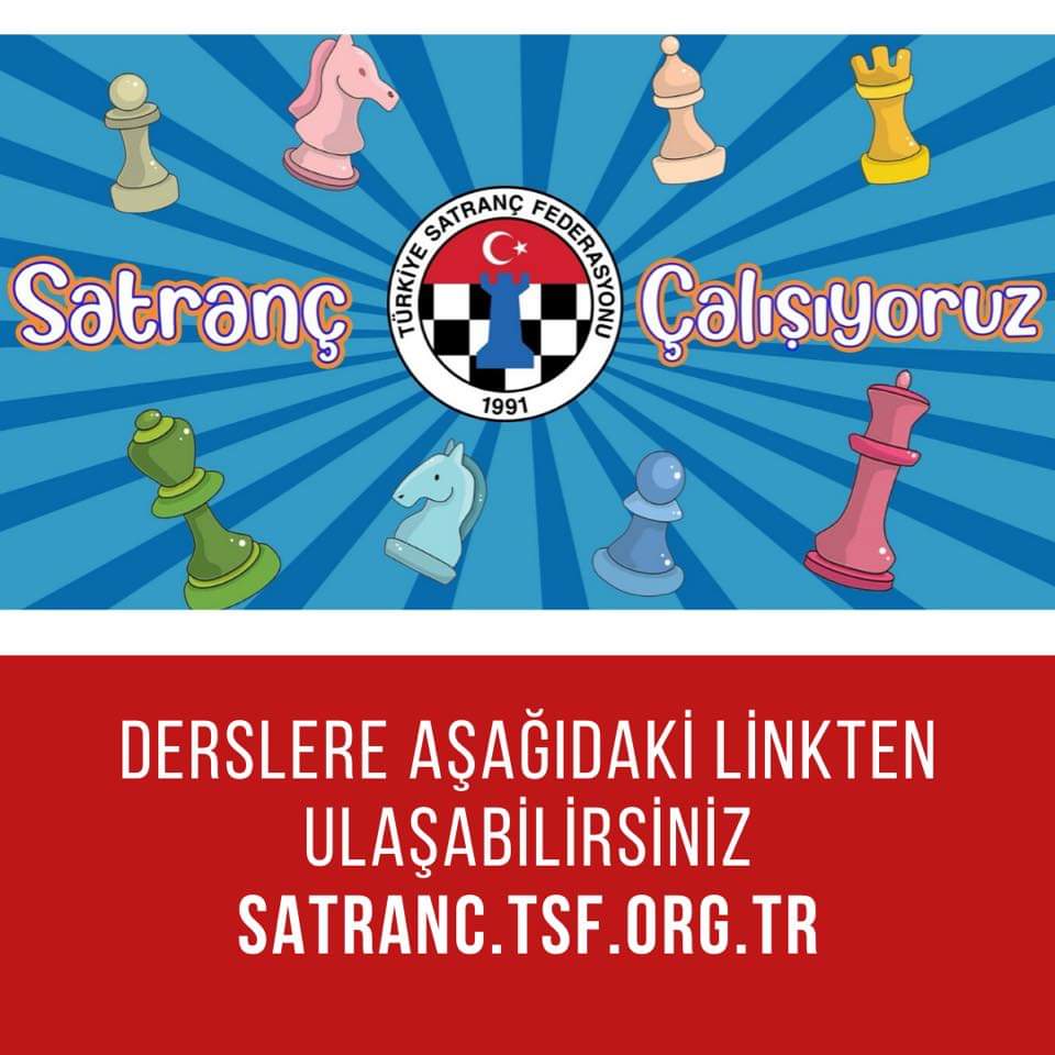 “Satranç Çalışıyoruz”etkinliğimizle,haftanın her salı ve perşembe günleri, 7 - 8 yaşındaki çocuklarımızla canlı yayın derslerinde bir araya geliyoruz.👍🏻 
3.Ders 7 Nisan Salı günü saat 15.00’da başlıyor. ♟