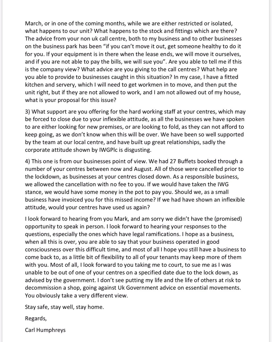 Please see the letter I sent to the board of IWG_plc. Feel free to mail them your own. Copy in your MP @EdwardBE1 <a href="/glennsanger/">Glenn Sanger</a> <a href="/TheNorthernHive/">Northern Hive</a> @onefouroneb2b <a href="/Tatooine_UKIP/">Activist Lawyer</a> <a href="/translation_sn/">Sn International Translation Ltd</a> <a href="/DivertingLife/">Heather Delaney</a> <a href="/gigie1985/">Georgia G</a> <a href="/MWCause4/">Michelle Wright</a> <a href="/aninsightuk/">Alexander & Neighbour</a> @zliudi
@iwc_plc <a href="/RegusGlobal/">Regus</a> <a href="/Regus_UK/">Regus UK</a>