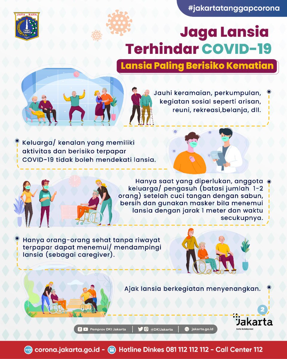 Warga lansia menjadi salah satu kelompok rentan terpapar COVID-19. Selain karena sistem imun yg melemah, tidak sedikit lansia yg memiliki penyakit bawaan, yang bisa meningkatkan risiko terjangkit COVID-19.

instagram.com/p/B-Y3fF8gQeM/
#JakartaTanggapCorona #COVID19 #Jaki