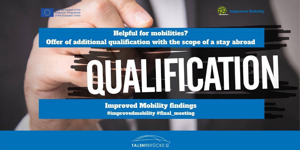 talentbruecke's tweet photo. Helpful for mobility? Offer of additional qualification. Results of our Erasmus+ project Improved Mobility! 
#qualification #abroad #ErasmusPlus #Erasmus #improvedmobility 
@nabibb_de @Erasmus_DAAD @Erasmus_Project @IFCenter @BFWNRW @ImprovedMobili1 https://t.co/6OOO5uHAdC