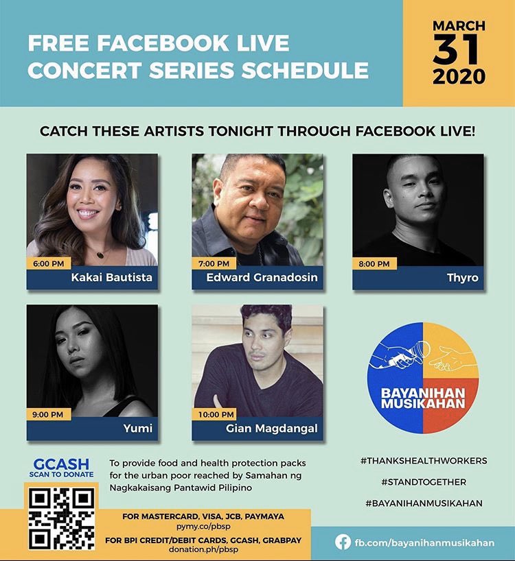 bayanihanmusika's tweet photo. It’s the end of March and we’ve got a fab line up for you. Catch @kakaibautista #edwardgranadosin #thyro @YumiLacsamana @gianmagdangal every hour on the hour starting 6 PM! https://t.co/QodQo20k8r