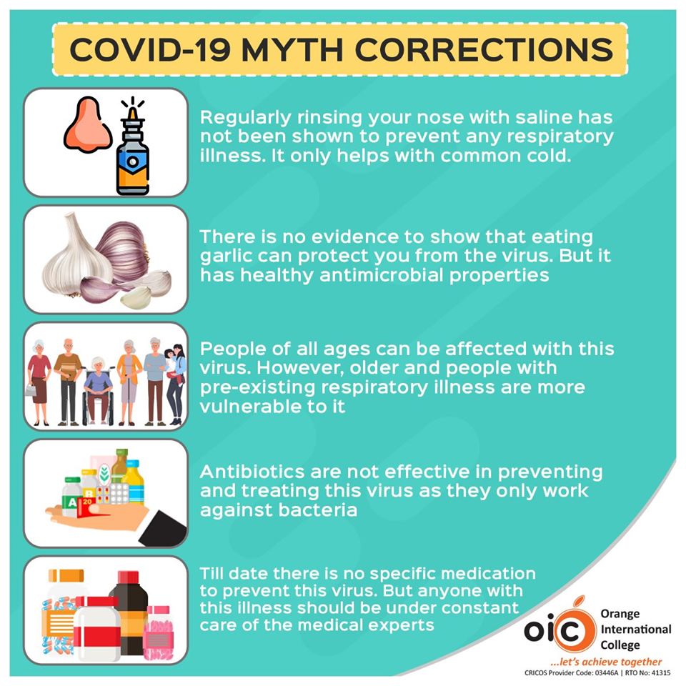 orange_edu_au's tweet photo. There are few common myths revolving around the #COVID2019. In order to correct the misconception please read the Myth Correction &amp; Facts Check post directly linked with the #WHO website.

https://t.co/tUdGNYLZqk https://t.co/C0pH3nPg5i