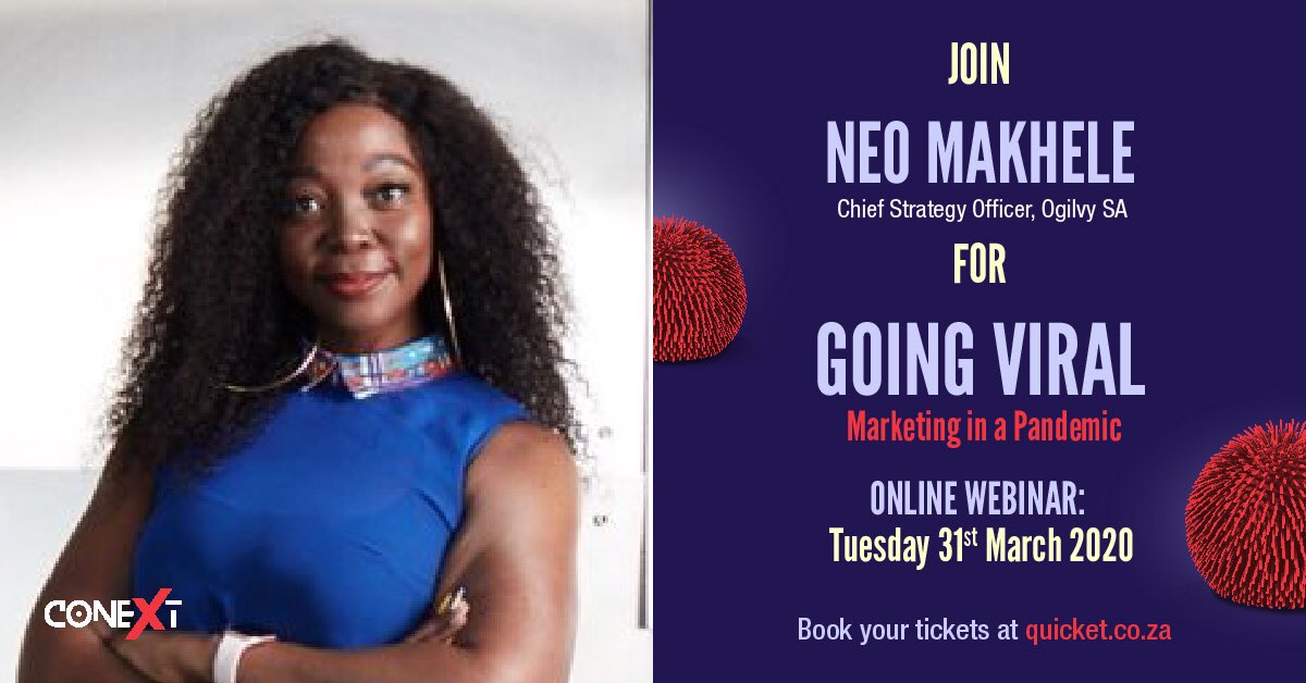 OgilvySA's tweet photo. Going Viral: Marketing in a Pandemic webinar is going live in less than an hour! https://t.co/kAsNoSegKM Password: GoingViral20 https://t.co/mbyquKRnQ9