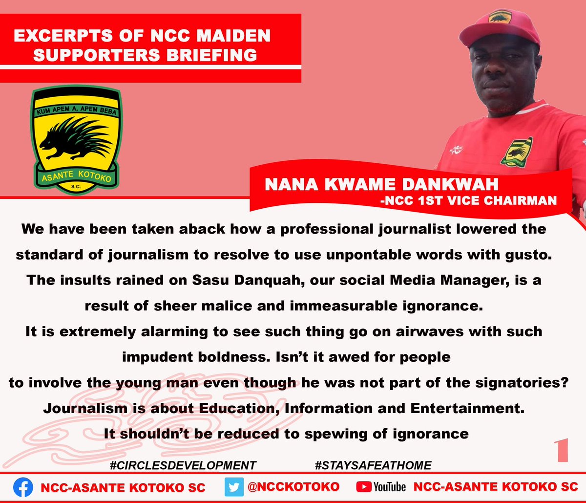 NCCKotoko's tweet photo. Here are some of the excerpts of the address of last Saturday's Supporters briefing by @NCCKotoko 1st Vice Chairman, @Nanakwamedankw1
#CirclesDevelopment
#StaySafeStayHome https://t.co/JJs4NzKWAf