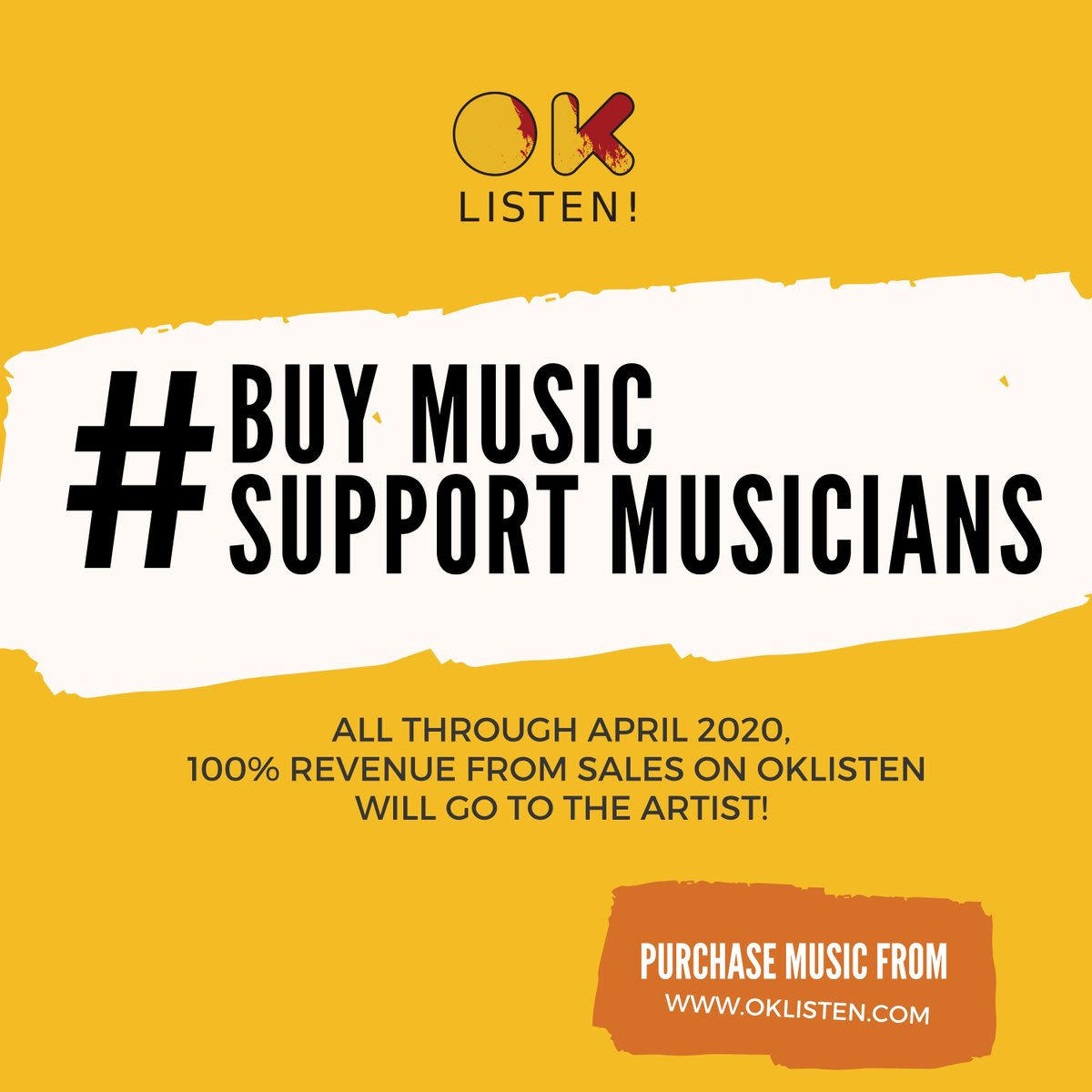 All through the month of April 2020, OKListen will not take any commission on the sales that happen on the website. Meaning, when fans purchase and download music from oklisten.com, the artist will receive 100% of the revenue generated. #BuyMusic #SupportMusicians(2/4)
