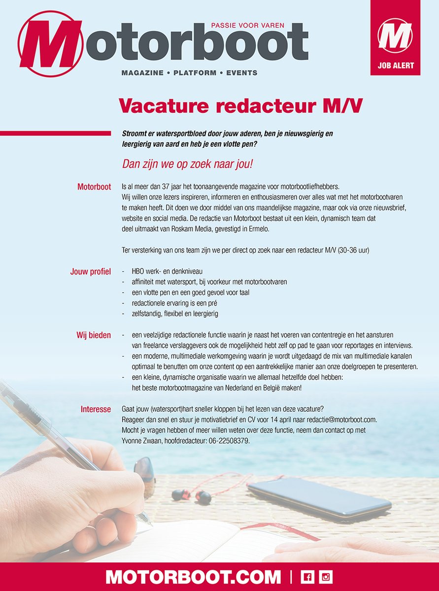 Ben jij graag op het water en heb je ook nog schrijftalent? Dan hebben wij misschien wel jouw droombaan!