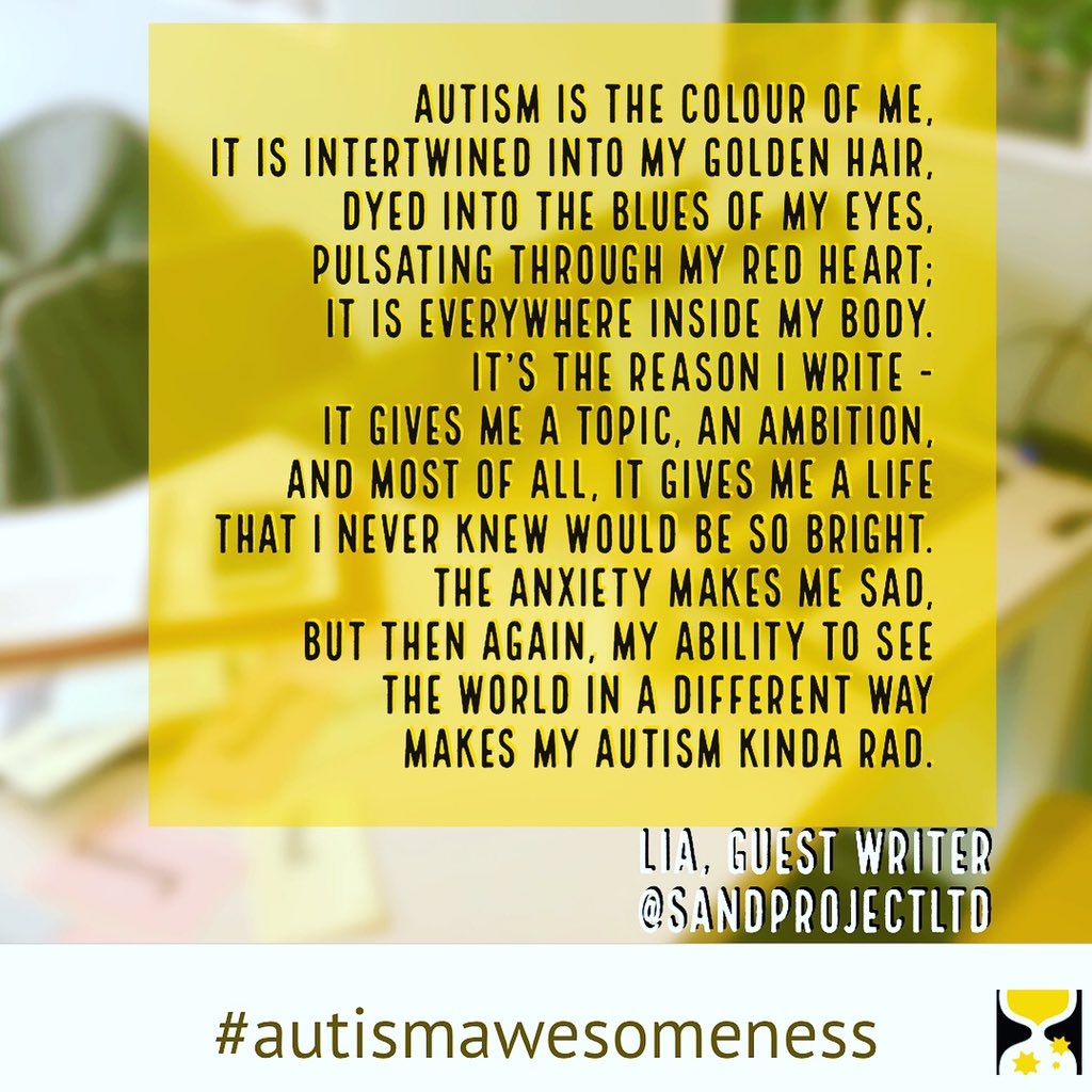 SandProjectLtd's tweet photo. As part of  #autismawarenessweek we are celebrating the talented young people that bring their #uniqueness and inspirational #creativity into our #SANDcafé community. #diversity #autisticcreatives #autismacceptance #autismawesomeness #whowantstobeneurotypical🥱 @chewingbamboo https://t.co/tLlw19OTCe