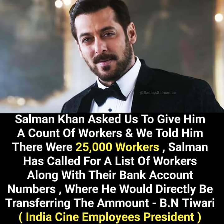 SheikzRasool7's tweet photo. Bhaijaan Never Disappoint. @BeingSalmanKhan #coronavirusindia The man with golden heart ♥ https://t.co/BB0mATdrQQ