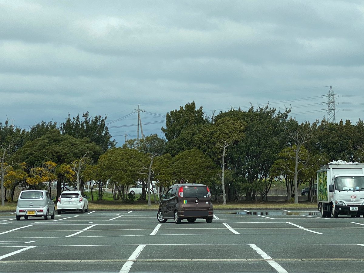 箱推しのヨン 前の初心者マークの車が何度も駐車の練習してるけど何度も同じ右寄りに駐車しててかわいい がんばれ