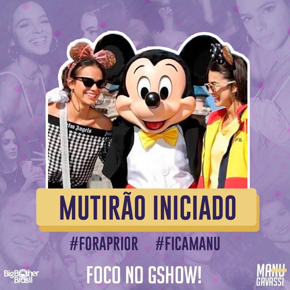BruMarquezine's tweet photo. 🧚‍♀MUTIRÃO TO NA DISNEY INICIADO feat @manugavassi🧚‍♀ 
PARTE 2 

#ForaPrior #FicaManu 

❌ O VOTO É PRA ELIMINAR, VOTEM NO FELIPE PRIOR! 

💪🏻 FOCO TOTAL NO GSHOW, SEM PARAR

👉🏻 META: 1.400 VOTOS

⏰ ENVIEM OS VOTOS ÀS 01h AQUI  

💻 LINK: https://t.co/aDfsFGqOot #BBB20 https://t.co/xbobe9tx40