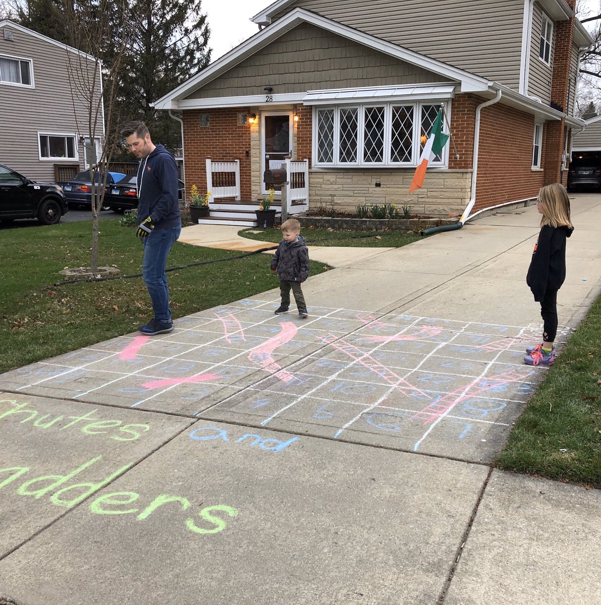 Piatt family game night. Chutes and Ladders on the driveway. #springbreak2020 <a href="/D45Schafer/">Schafer School</a>