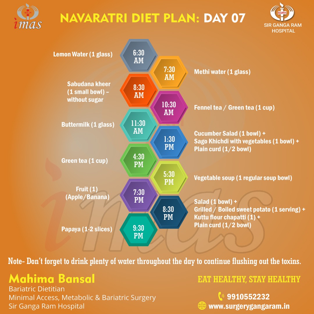 GangaramImas's tweet photo. We at IMAS, Sir Ganga Ram Hospital always aim at everybody’s overall wellness. This Navratri we all should aim to⬇️
Stay Fit | Stay Active | Stay Healthy
Day 7️⃣ - Diet Plan
#navratri #festival #celebrations #staysafe #stayalert #stayhome #eathealthy #health https://t.co/HJbxAMPD58