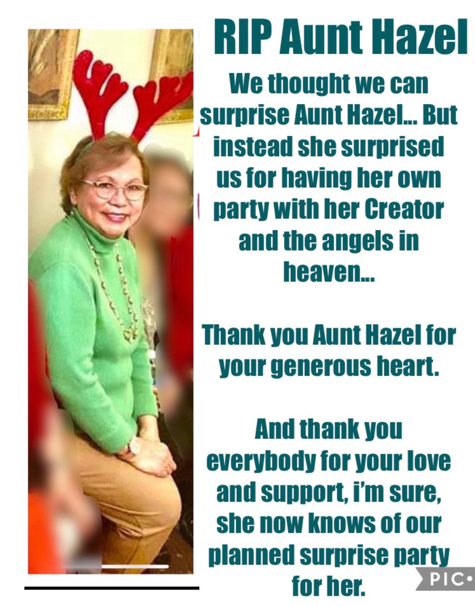 tosc411's tweet photo. @_mike_sot @gmapinoytv May your Hero Auntie Hazel give you hugs and kisses from me. An LPN in NYC who was exposed two weeks ago at work before PPE became the norm. She was set to retire and turned 66yo a week ago https://t.co/tDtHla6w5h