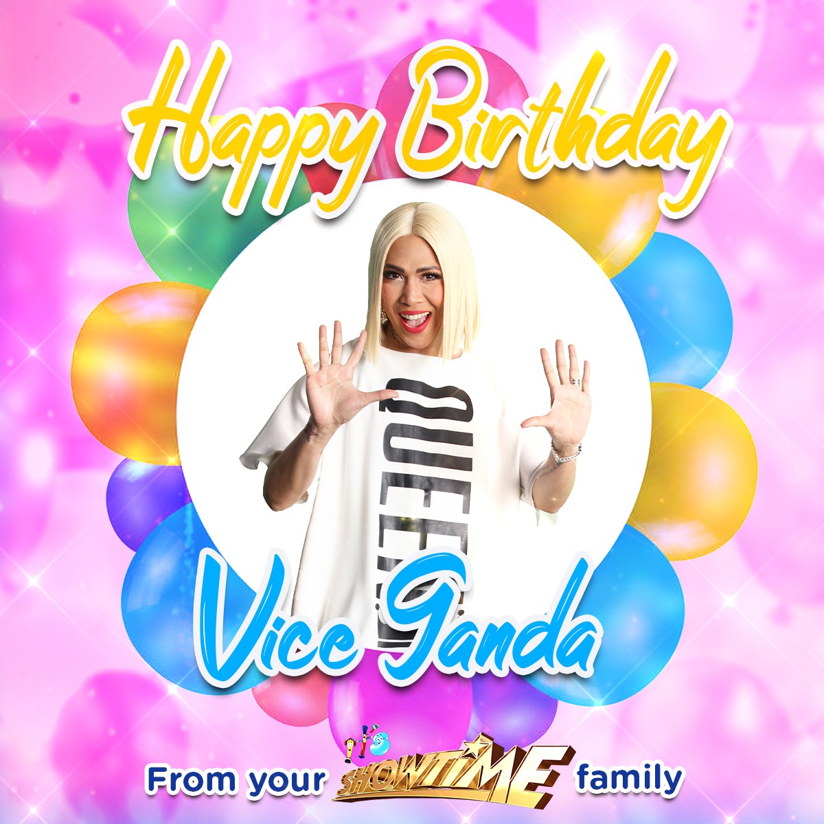 itsShowtimeNa's tweet photo. 🥳 Happy Birthday sa ating Unkabogable Superstar,  @vicegandako ! Tuloy lang ang mga paandar sa pagpapasaya ng Madlang People! Stay safe and God Bless meme! Love ka namin! #ShowtimePaandarSaKulitan 💙💛 https://t.co/JV7W3bDfpa
