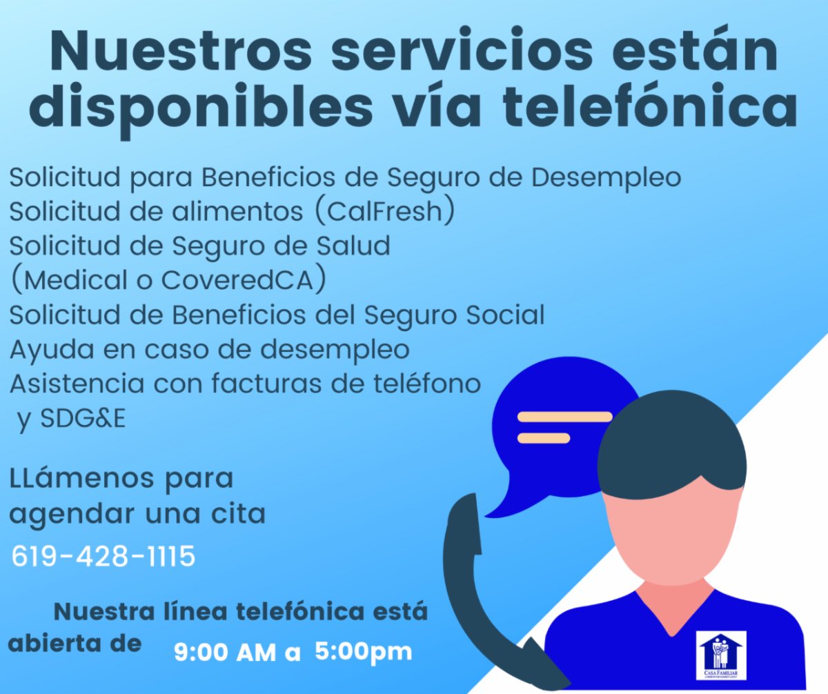 SYSDschools's tweet photo. Casa Familiar Offers Services by Telephone!
¡Casa Familiar Ofrece Servicios por Teléfono!
#SYSDUnited #SYSDUnidos https://t.co/D3ofeMjcUt