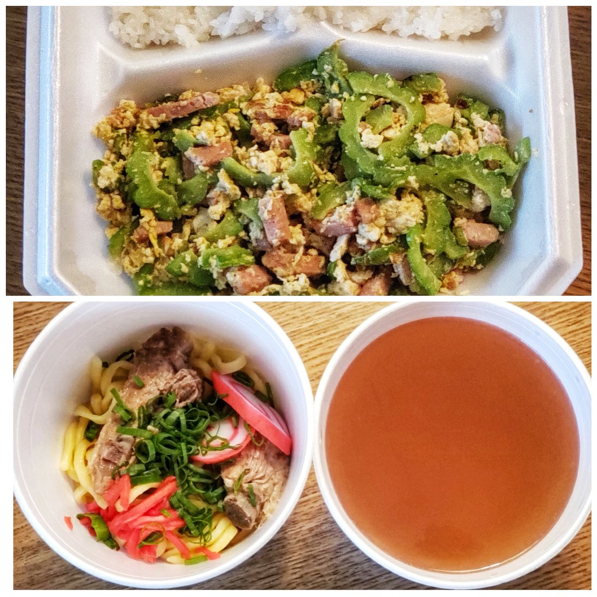 EdOshiro's tweet photo. Today's lunch selection from #Sunrise #restaurant on #Kapahulu - #Champuru #Goya #Bittermelon #Spam + #Okinawan #soba #pork #supportsmallbusiness #supportlocalbusiness #buylocal #Okinawanfood #Chokatsu #takeout #MarchEats #SunriseRestaurantHawaii https://t.co/rVZvLgOHQu
