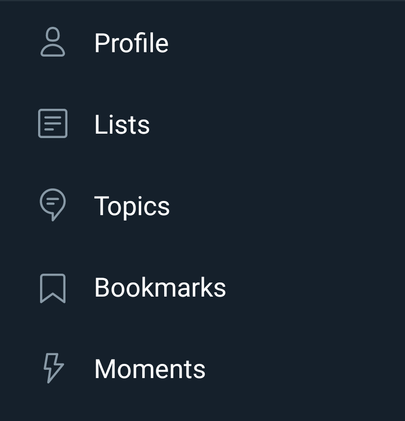 The Twitter side menu, one option of which is "lists".