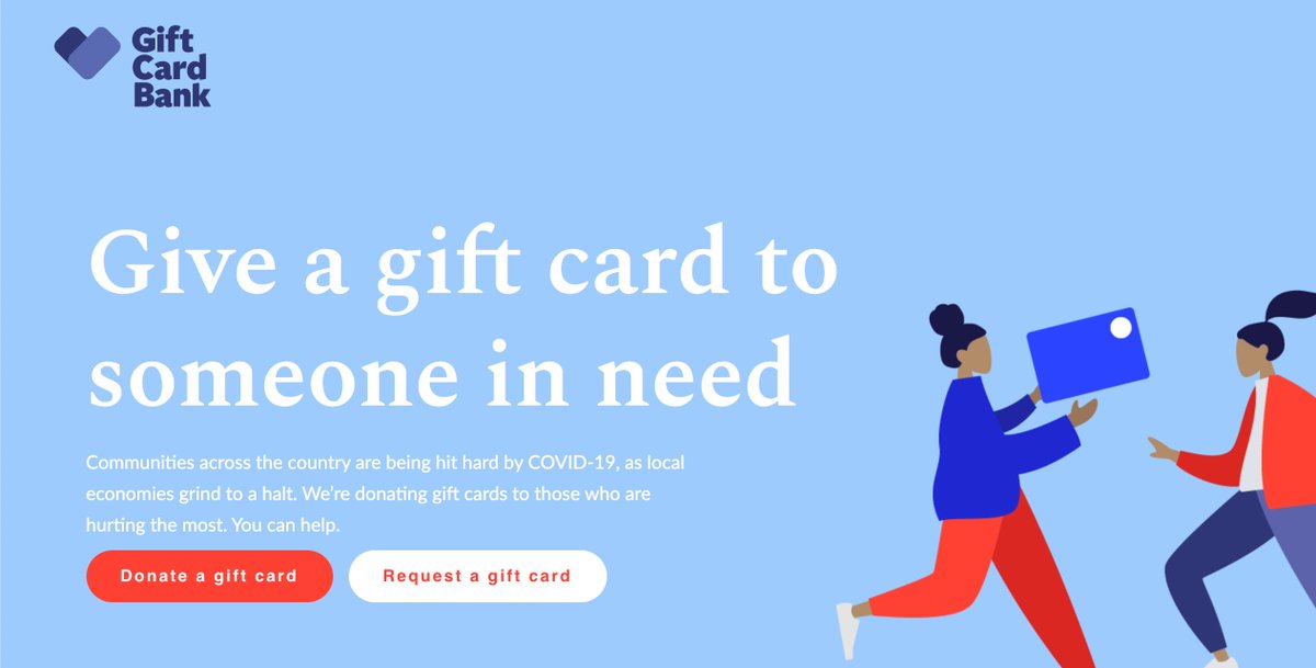 bfeld's tweet photo. If you have extra Gift Cards, a group of Stanford students have put together a Gift Card Bank where you can donate a gift card to get sent to someone who has a need in this crisis https://t.co/nkbx5Ry834 - Yet another inventive volunteer idea spun up in short order https://t.co/U22n4C0NWm