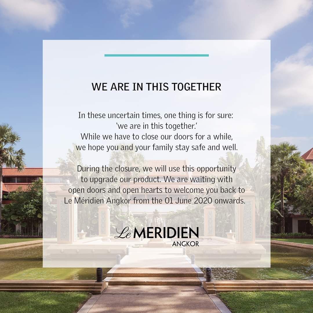 LMAngkor's tweet photo. WE ARE IN THIS TOGETHER...

In these uncertain times, one thing is for sure: we are in this together. While we have to close our doors for a while, we hope you and your family stay safe. 

PS. Advance reservation from 01 June 2020 can be made via https://t.co/anNq65cOvl https://t.co/UMyYnzMLyW