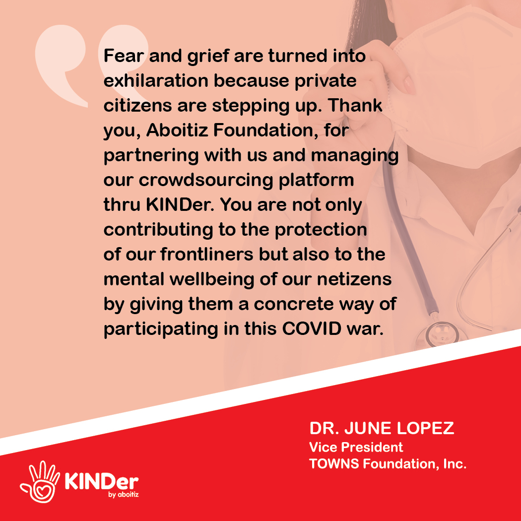 AboitizFDN's tweet photo. Our frontliners still need us! For as low as PhP100, you can help our health workers fight the COVID-19. 

For your donations, please visit https://t.co/C6W4epw5oY. #KinderEveryday https://t.co/ujnnp1a7RY