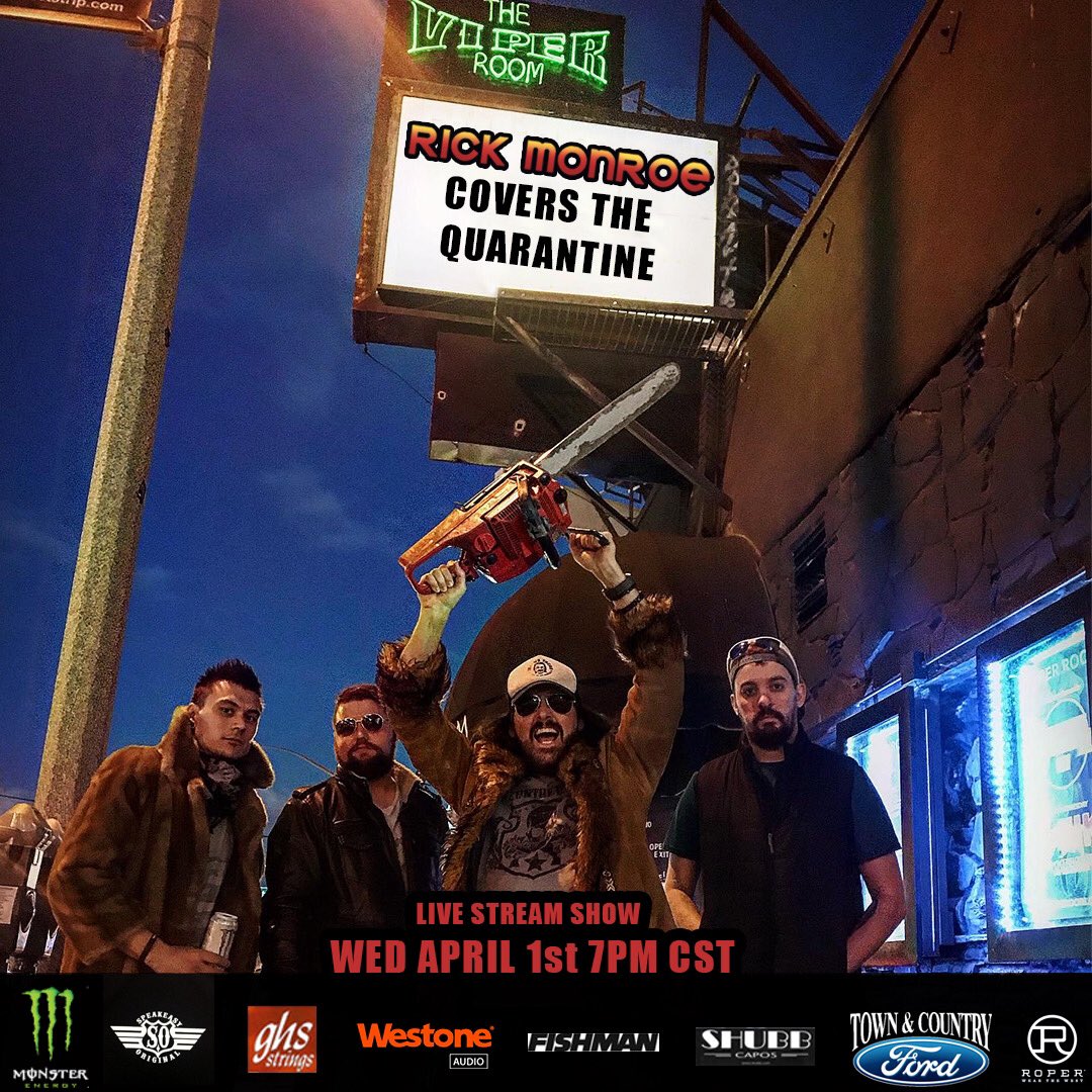 rickmonroe's tweet photo. Whammy Wednesday! We are doing 2 Live Streams! An Afternoon Delight acoustic set at 4pm(cst) and then an all cover set at 7pm(cst) turn off the world - crank up the sound! #crushquarantine #streamlife https://t.co/49k9bbNE57