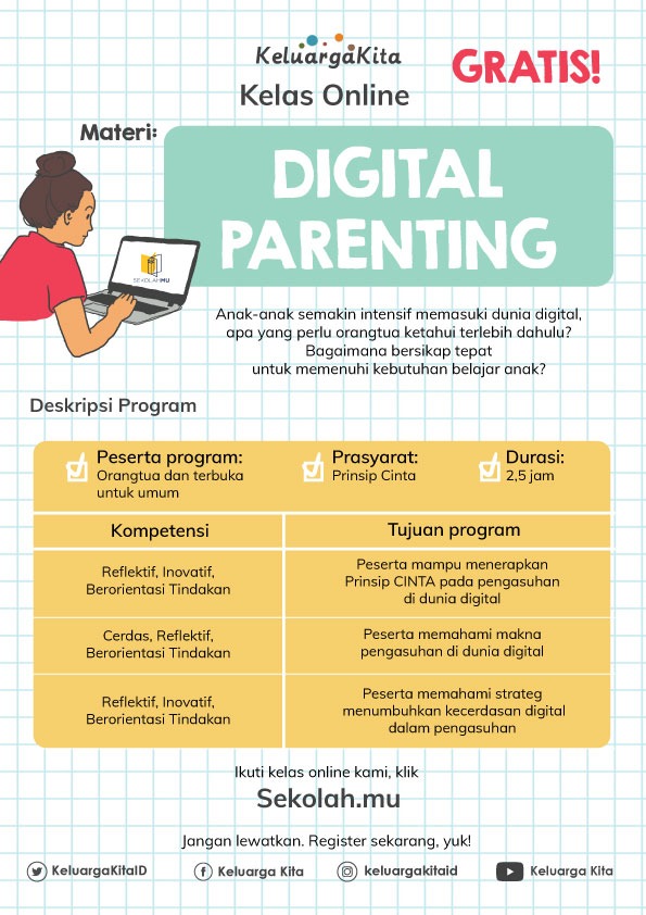 Anak-anak semakin intensif memasuki dunia digital terutama di masa #belajardirumah saat ini.Apa yg perlu orangtua ketahui terlebih dahulu? Bagaimana bersikap tepat untuk memenuhi kebutuhan belajar anak? 

Ikuti kelas online kami di GRATIS di >> 
sekolah.mu/courses/kelasm…