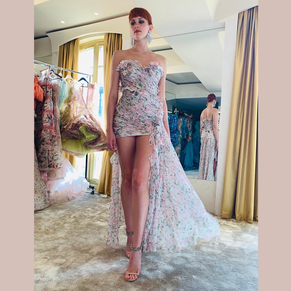 short dress with long trail Discover printed silk chiffon mini dress by NEDO by Nedret Taciroglu. #nedo  #nedrettaciroglu #ss20