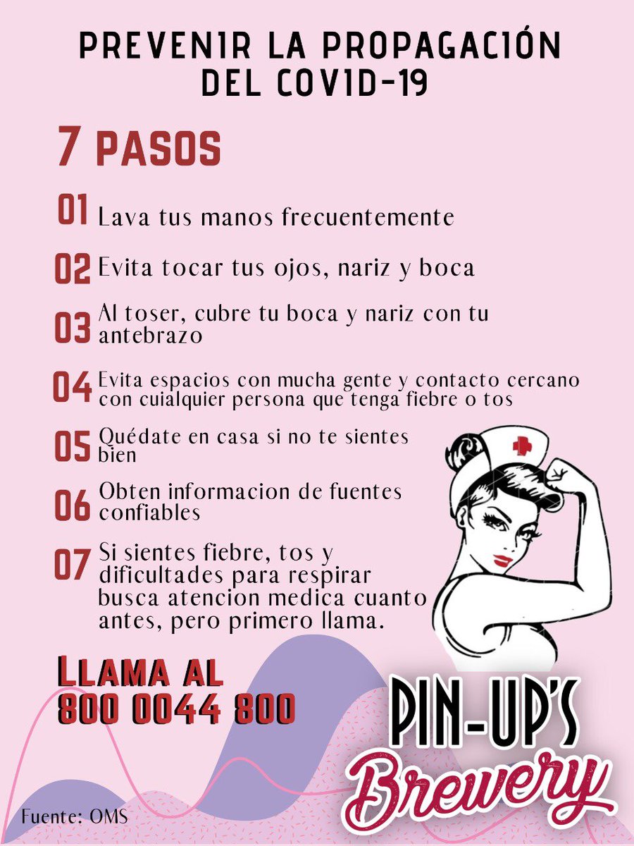 En #PinUpsBrewery nos preocupamos por nuestros consumidores; les compartimos estos 7 sencillos pasos para evitar la propagación del #covid19 😉❤️

#quedateencasa #contingencia