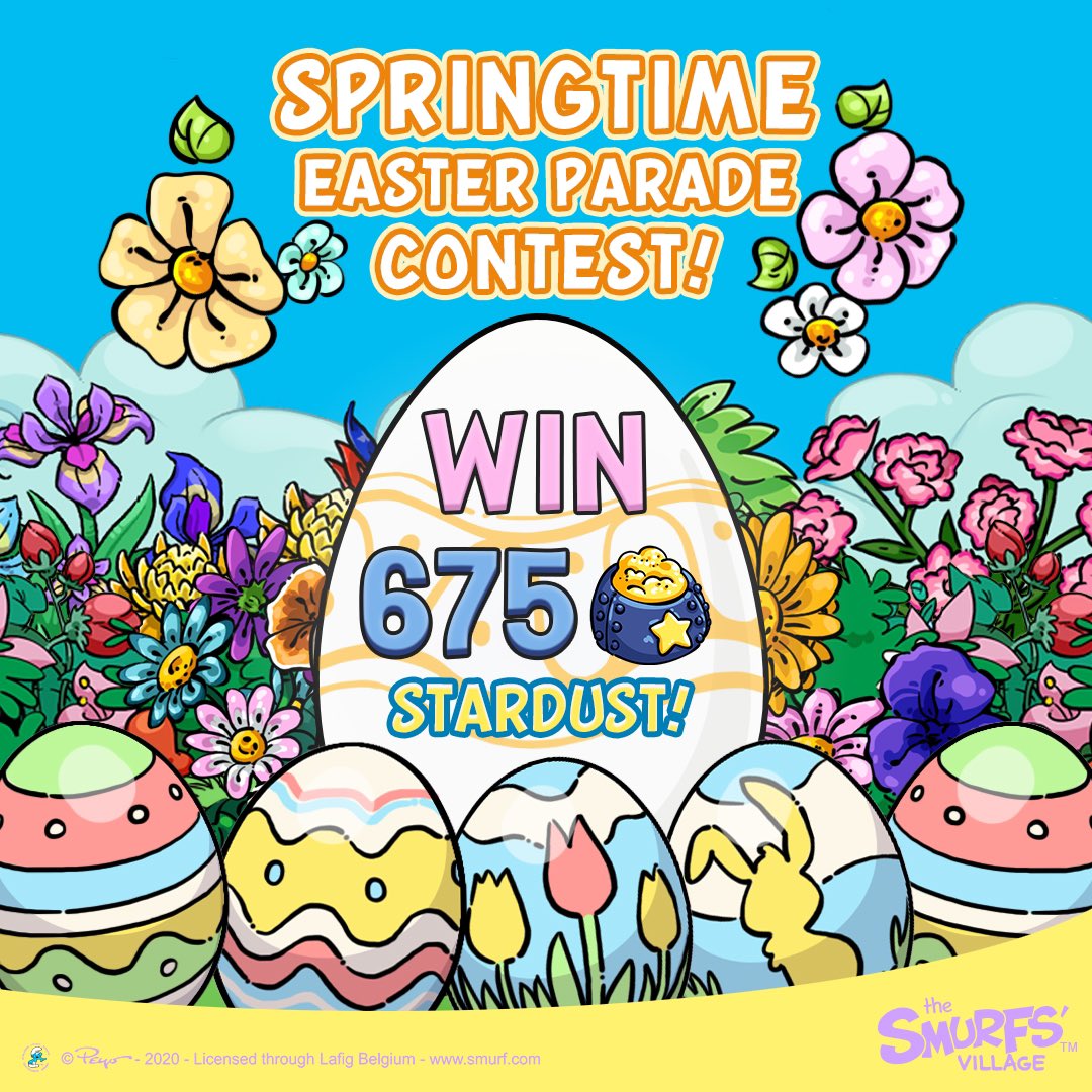 💐Join our Springtime Easter Parade Screenshot Contest today for a chance to win 675 Stardust!🌟 To share your #SmurfsVillage screenshots and for more information, visit our Forum: bit.ly/3dH61g3 and FB Community Group: bit.ly/39uGdAr