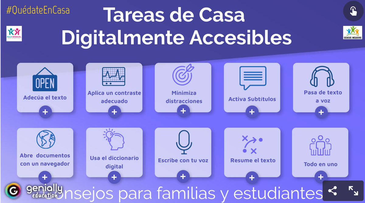 'Tareas accesibles y tecnológicas en tiempos de COVID', interesantísimo artículo de @AMarquezOrdonez que nos propone consejos y aplicaciones TIC para que las tareas que programamos lleguen a todos cedec.intef.es/tareas-accesib… #DUA