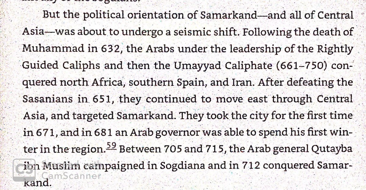 Moslems invaded Sogdiana in 705. They warred on & off for decades, with shifting coalitions involving the Chinese, Turks, & other Sogdian city states. The Moslems won in the end.