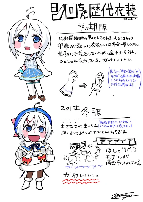 シロちゃんの歴代衣装(動画でメインで使ってたやつ)
結論みんなかわいいね
#siroart 