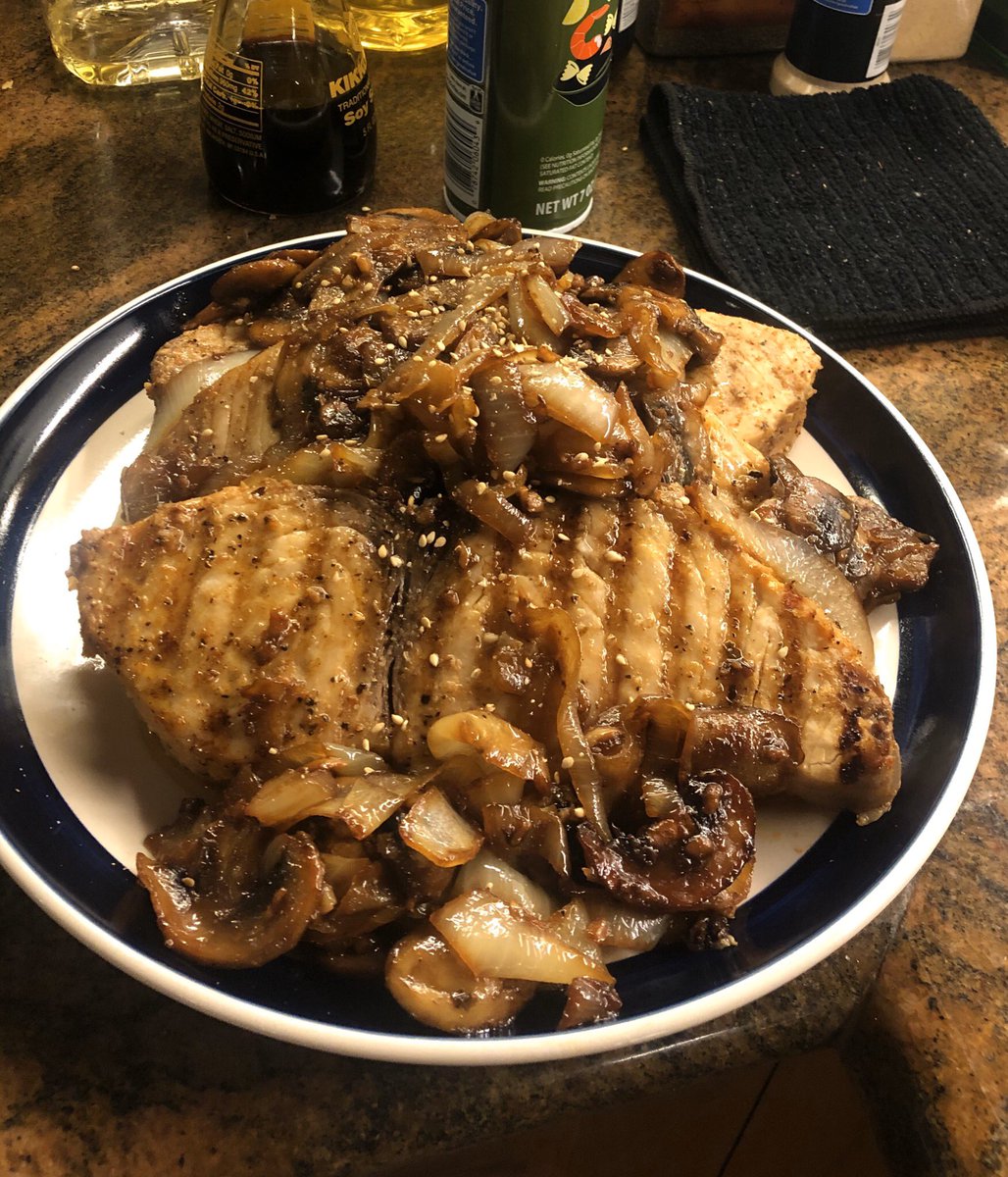 Let’s say today’s been a little fishy  (pun intended)11. Marlin Steaks topped with Caramelized Onions & Mushrooms!