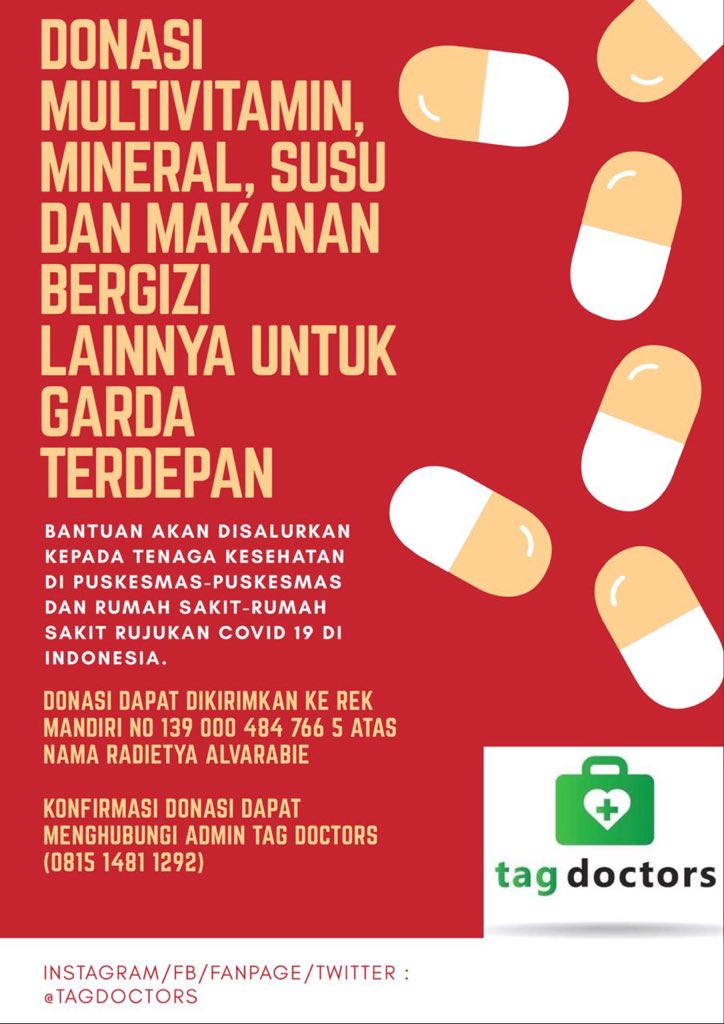 tagdoctors's tweet photo. Bersama kita bisa #MelawanCOVID19 . Ayo donasikan dana untuk meringankan beban tim medis yg sedang berjibaku merawat pasien covid19. #BersatuUsirCorona #COVID19indonesia https://t.co/lwAuNgp57m
